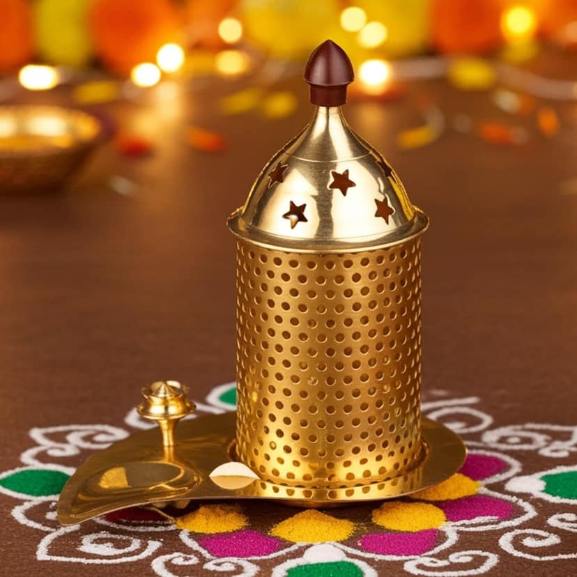 Brass Table Decor Oil Lamp, Deepak - Antique Finish Deepak for Temple D?cor, Height : 4.5 Inch (ZMAS543 A)