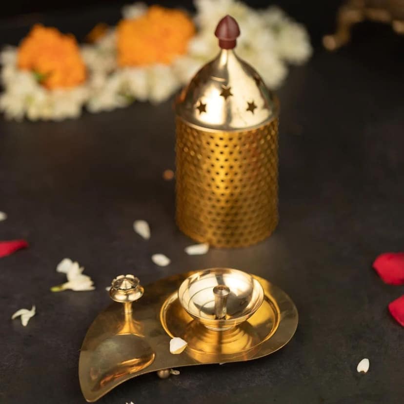 Brass Table Decor Oil Lamp, Deepak - Antique Finish Deepak for Temple D?cor, Height : 4.5 Inch (ZMAS543 A) view 2