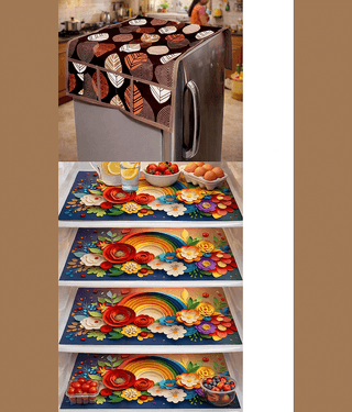 Revexo PVC Floral Fridge Mat & Cover ( 44 30 ) Pack of 5 - Green