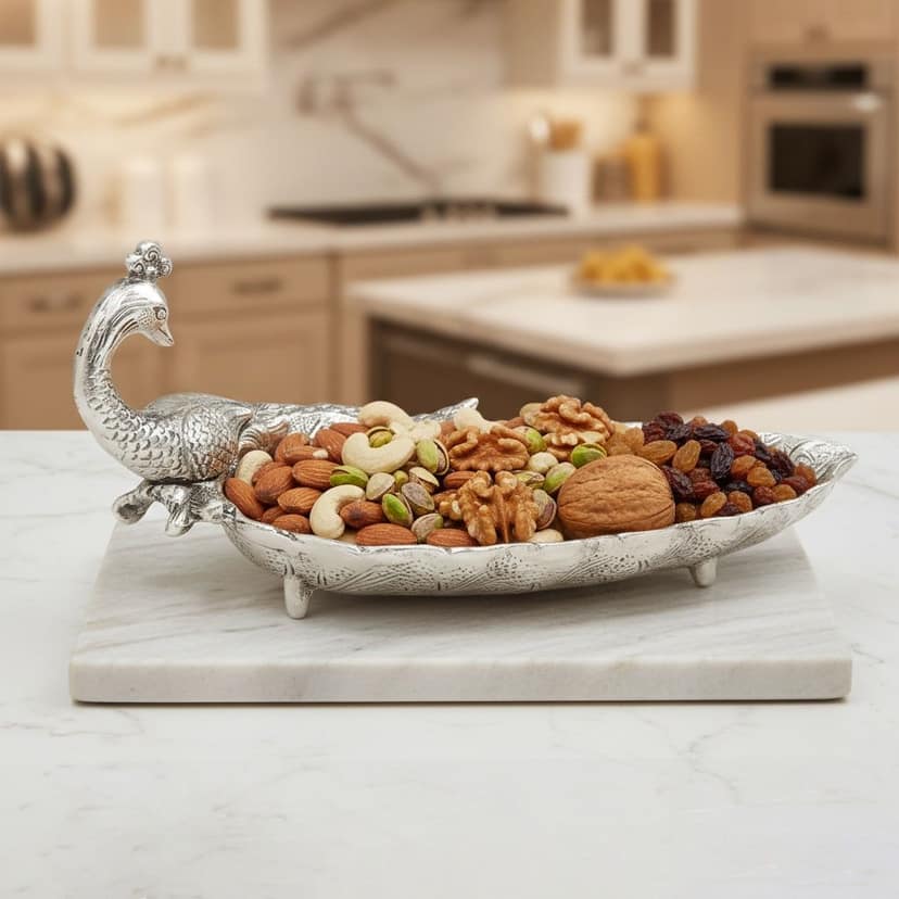 Aluminium Showpiece Peacock Plate, Height : 5.5 Inch (ASMAS508 S)