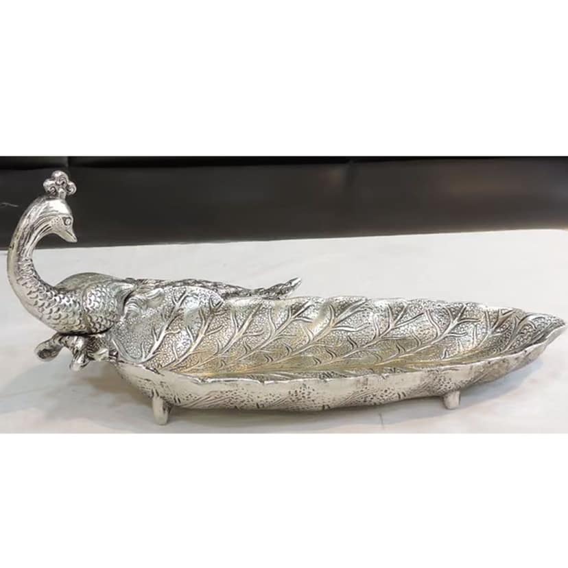 Aluminium Showpiece Peacock Plate, Height : 5.5 Inch (ASMAS508 S) view 2
