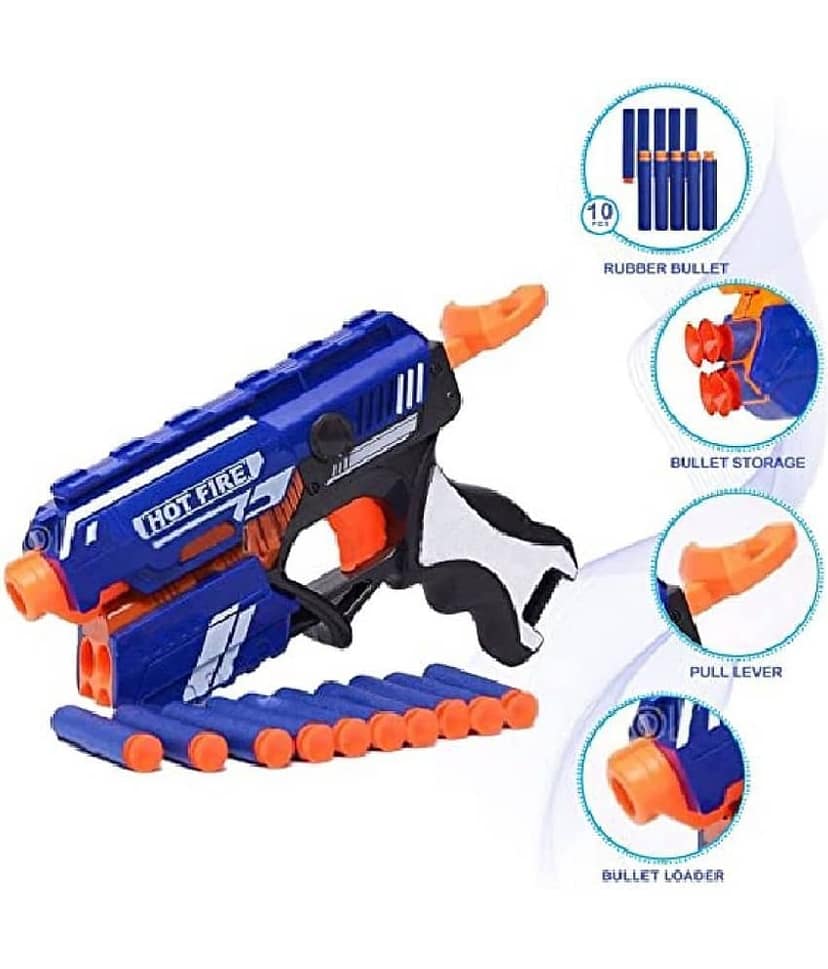AURAPURO Blaze Blaster Storm Hot Fire Shooting Toy Gun with 10 Soft Foam Bullets Perfect Guns for Boys Kids