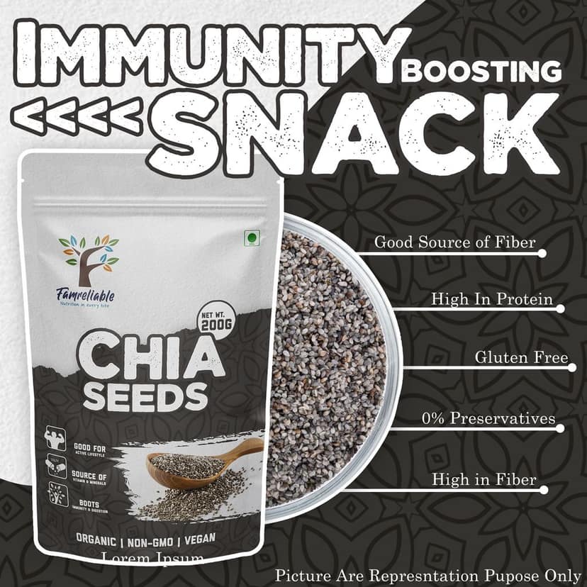 Famreliable Chia Seeds - 400g | High in Omega-3, Fiber, and Protein | Gluten-Free | Perfect for Smoothies, Baking, and Salads (200g Pack of 2) view 3