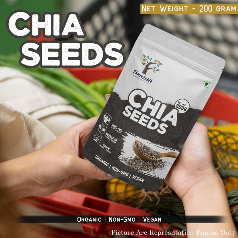 Famreliable Chia Seeds - 400g | High in Omega-3, Fiber, and Protein | Gluten-Free | Perfect for Smoothies, Baking, and Salads (200g Pack of 2) view 4
