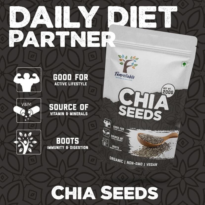 Famreliable Chia Seeds - 400g | High in Omega-3, Fiber, and Protein | Gluten-Free | Perfect for Smoothies, Baking, and Salads (200g Pack of 2) view 5
