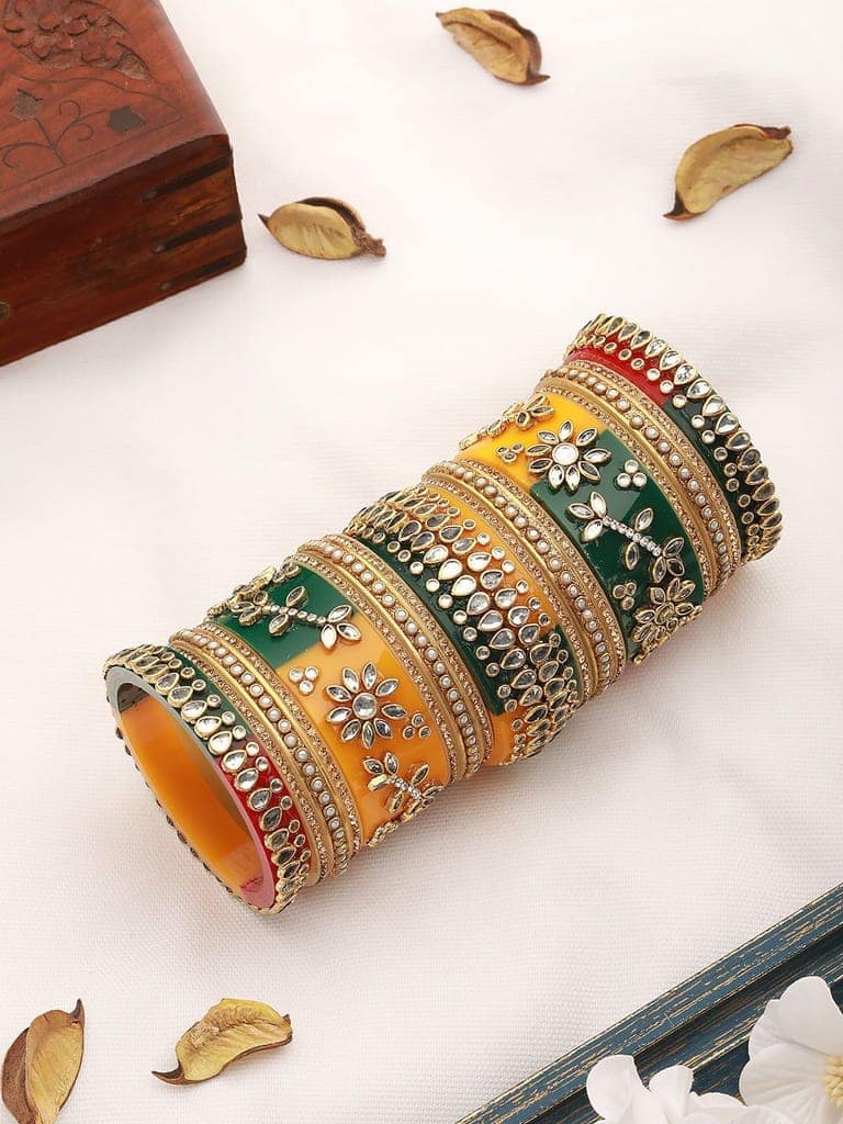 Gold Plated Set of 2 Multicolored traditional Kundan Bangles Bridal Chuda view 3