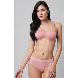 (Pack of 1) DoctorLingerie Solid Pink Lingerie Set - B Cup Padded Bra Panty