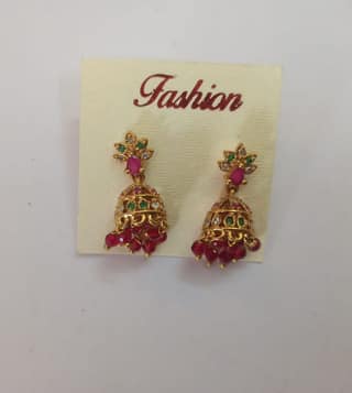 14k Gold Plated Ruby and Kundan Indian Jhumka Earrings