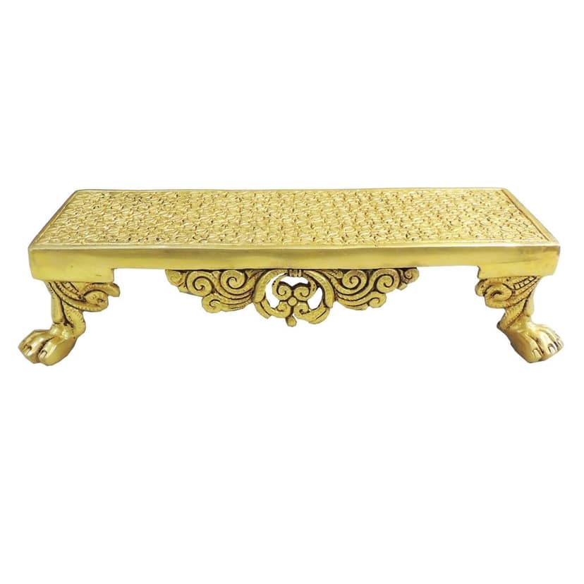Brass Pooja Chowki Stool | Brass Puja Bajot | Decorative Brass Temple Stool for Home Temple, Height : 2.5 Inch (BSMAS1953 F) view 2