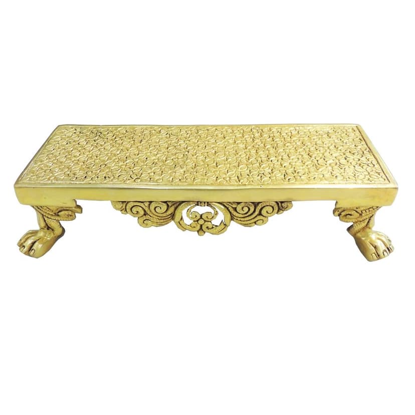 Brass Pooja Chowki Stool | Brass Puja Bajot | Decorative Brass Temple Stool for Home Temple, Height : 2.5 Inch (BSMAS1953 F) view 3
