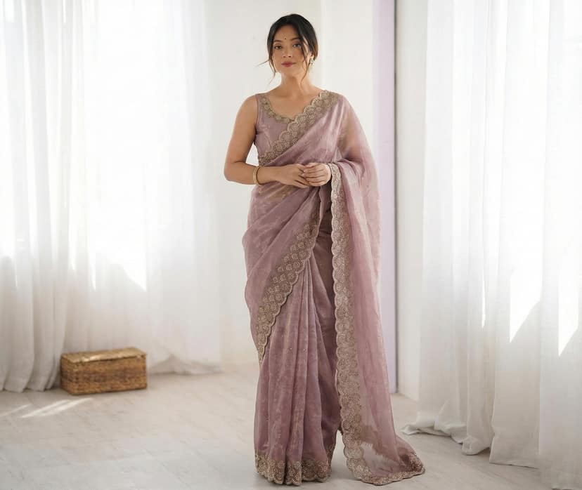 Space Silk Saree with Stone Work