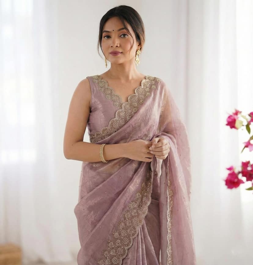 Space Silk Saree with Stone Work view 2