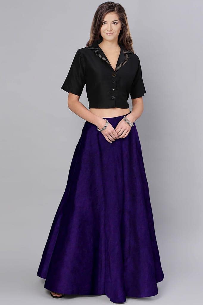 Garvi Gurjari (A Gujarat Govt Enterprise Women Handmade Plain Mashru Silk Long Skirt(GGCPMS07) Purple view 3