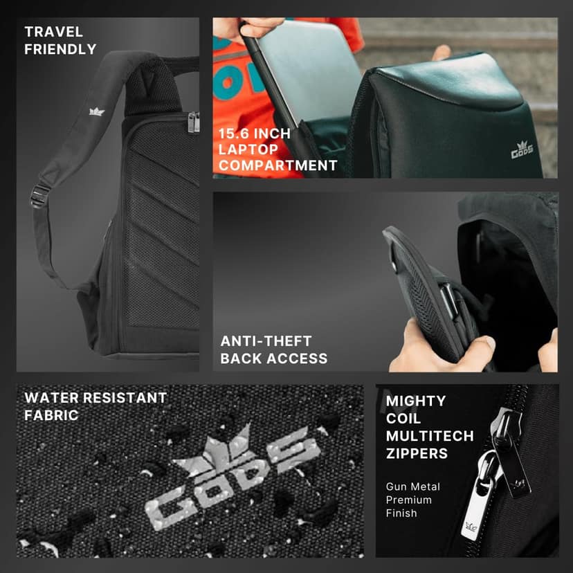 GODS Zarc Anti Theft 15.6 inch Polyester Laptop Tech Backpack(22 Ltrs, Black) view 2