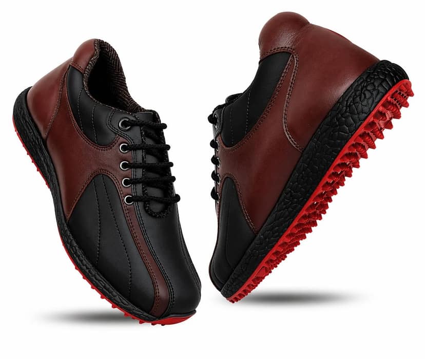 HITCARO Arkbird® Men's Genuine Leather Lace-up Professional 100% Waterproof Premium Gold Golf Shoes PR-5406