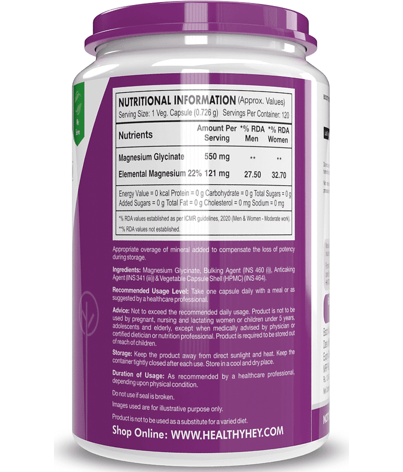 HEALTHYHEY NUTRITION High Absorption Magnesium 120 Vegetable 550 mg Capsule view 2