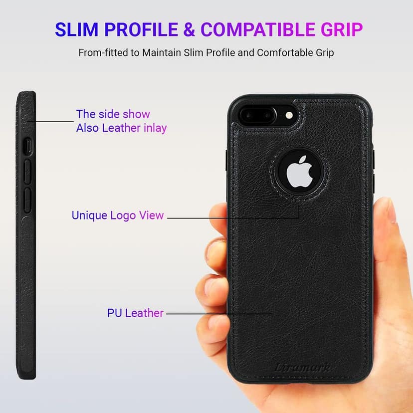LIRAMARK PU Leather Flexible Back Cover Case Designed for iPhone 7 Plus / 8 Plus view 3