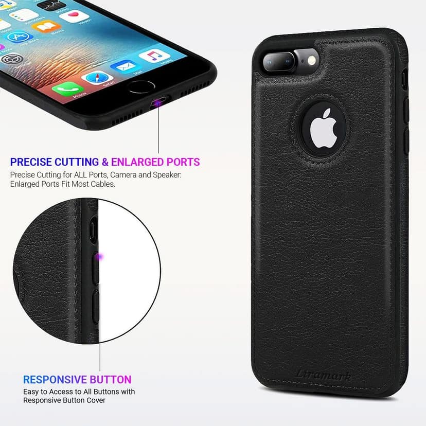LIRAMARK PU Leather Flexible Back Cover Case Designed for iPhone 7 Plus / 8 Plus view 4