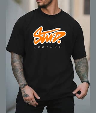 Leotude Men Cotton Blend Oversized Fit Printed T-Shirt ( Black )