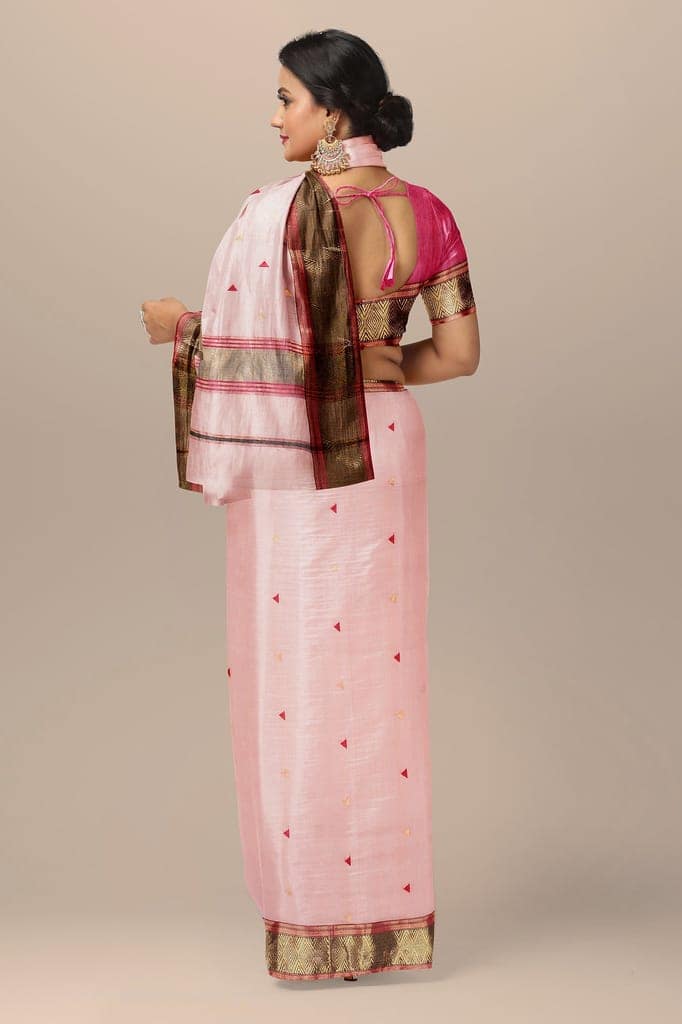 Base Cream Triangle Buti Handwoven Sausar Silk Saree with Triangle Buti Border SKU- BS10011 view 2