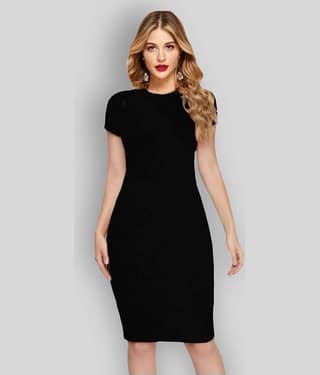 Dream Beauty Fashion Women Cotton Blend Solid Bodycon Dress ( Black )