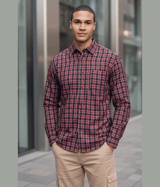 IVOC 100% Cotton Regular Fit Checks Full Sleeves Men's Casual Shirt - Red ( Pack of 1 )