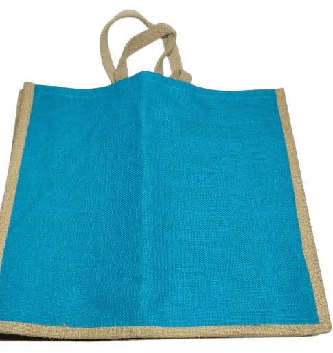 Blue Burlap Tote Bag with Brown view 2