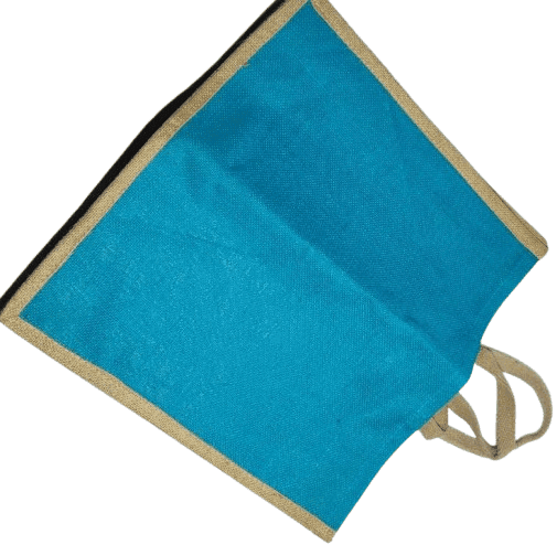 Blue Burlap Tote Bag with Brown view 3