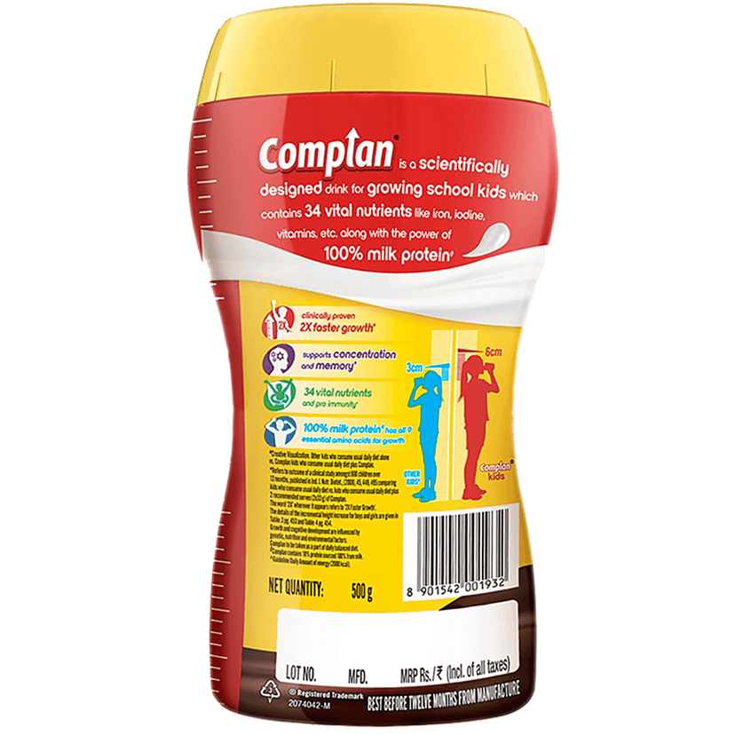 Complan Nutrition & Health Drink - Improves Concentration & Memory, Royale Chocolate Flavour, 500 G Jar view 2