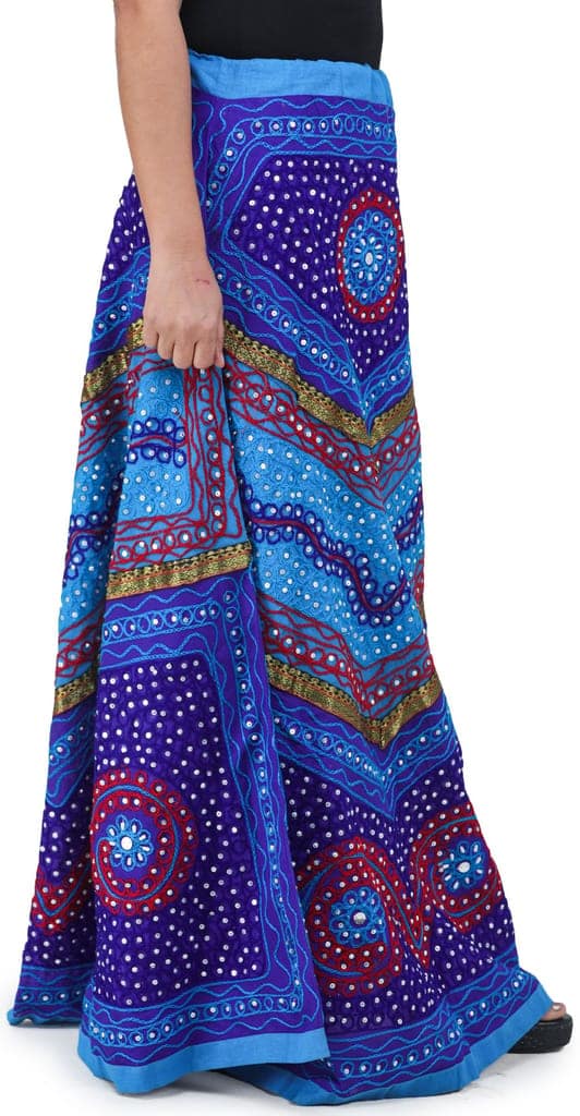 Blue And Turquoise Long Ghagra Skirt from Jaipur with Aari Embroidery and Sequins view 2
