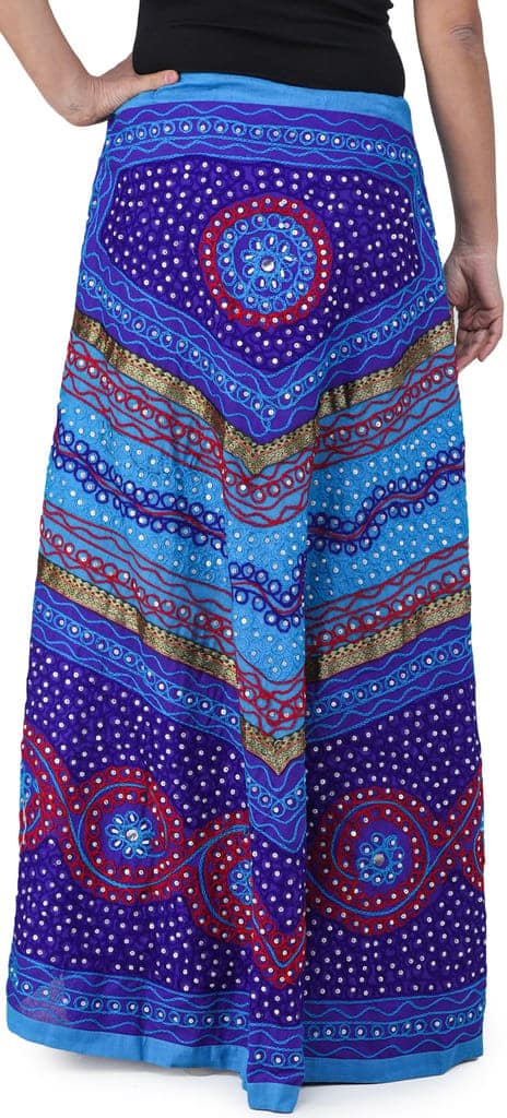 Blue And Turquoise Long Ghagra Skirt from Jaipur with Aari Embroidery and Sequins view 4