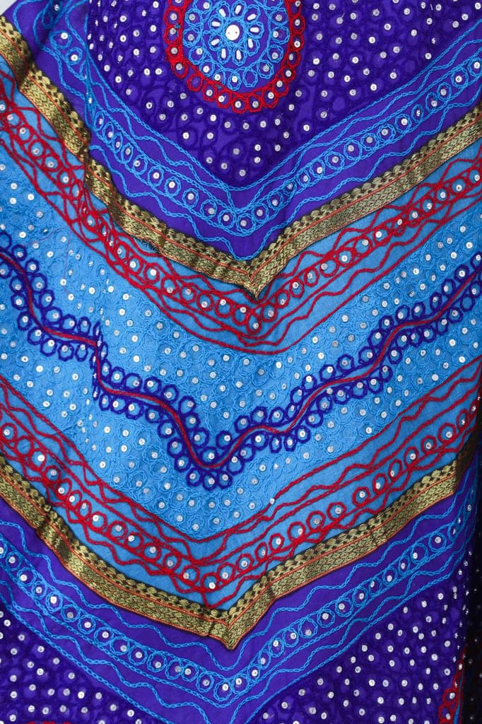 Blue And Turquoise Long Ghagra Skirt from Jaipur with Aari Embroidery and Sequins view 5