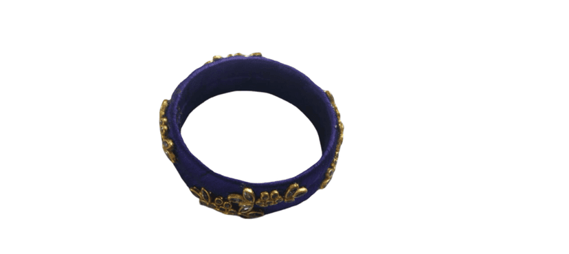 Elegant Purple Thread Bangle Set with Kundan Stone & Gold Plated Embellishments for Women view 3