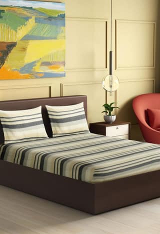 Handloom Cotton Bedsheet With Pillow Covers - White Striped