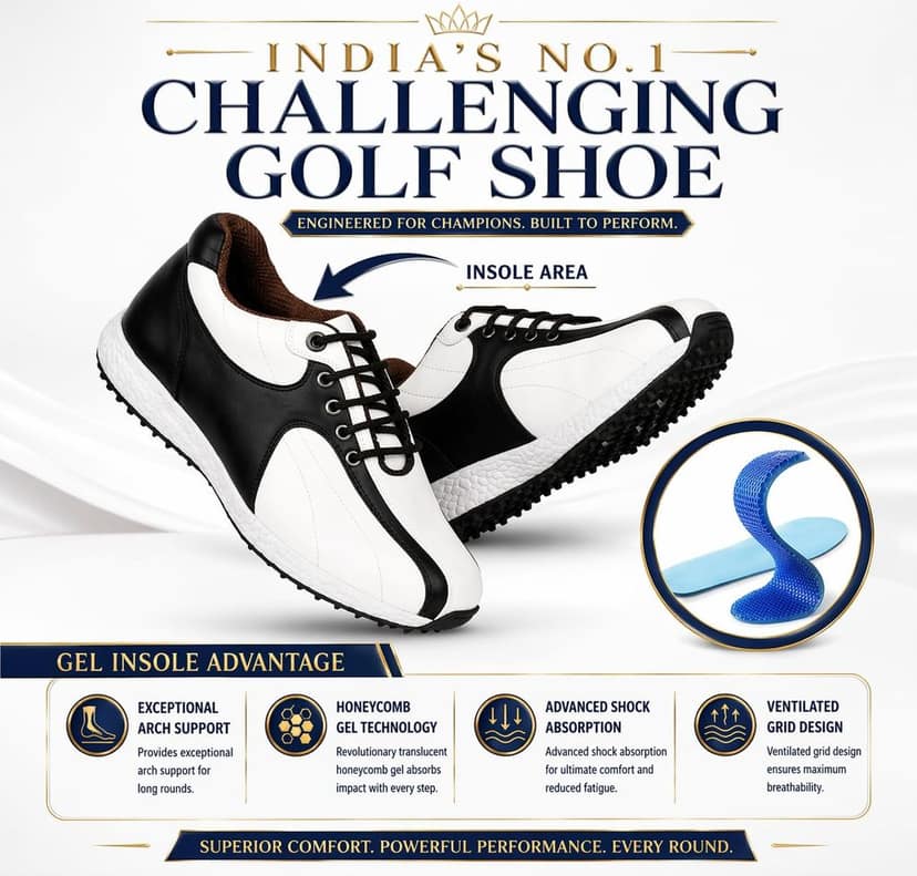 HITCARO Arkbird® Men's Genuine Leather Lace-up Professional 100% Waterproof Premium Gold Golf Shoes PR-5406 view 4