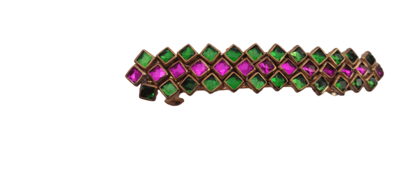 Indian Traditional Gold Plated Green & Pink Stone Studded Maang Tikka for Women