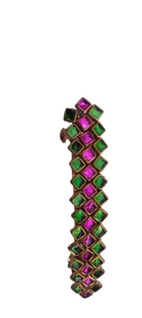 Indian Traditional Gold Plated Green & Pink Stone Studded Maang Tikka for Women view 3