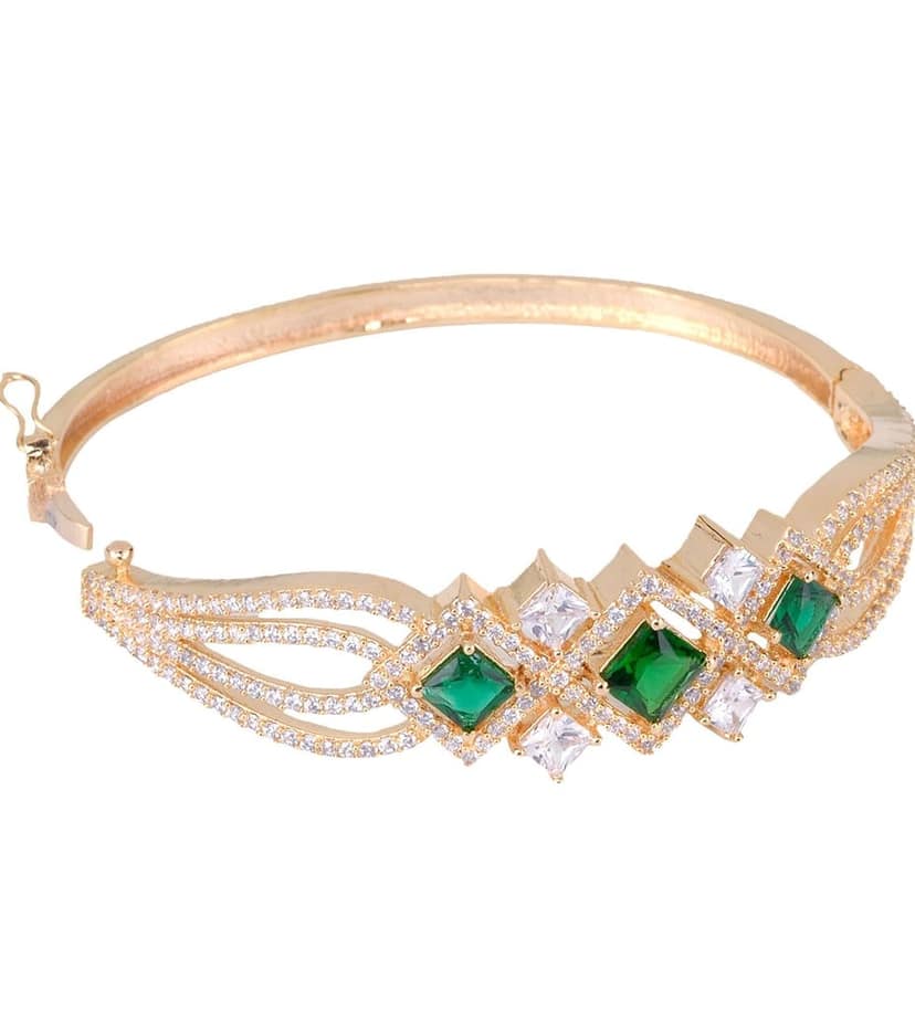 Gold plated Green AD studded handcrafted designer Bracelet for Women & Girls view 5