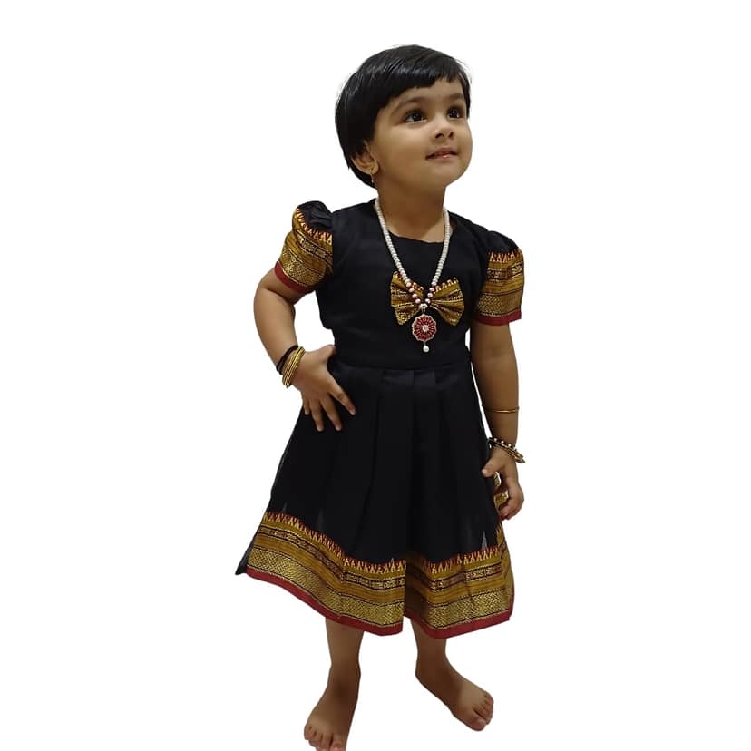 Mom and Me Baby Girls' Black Acrylic Cotton Ethnic Dress