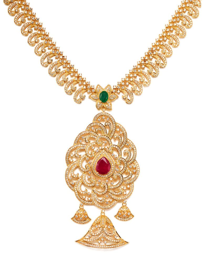 Gold Plated Multi Stone Studded Pendant Style Neclace and Earring Set view 5