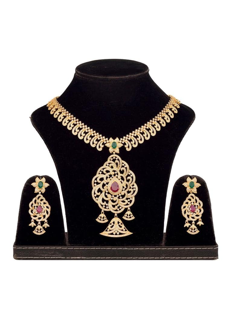Gold Plated Multi Stone Studded Pendant Style Neclace and Earring Set view 8