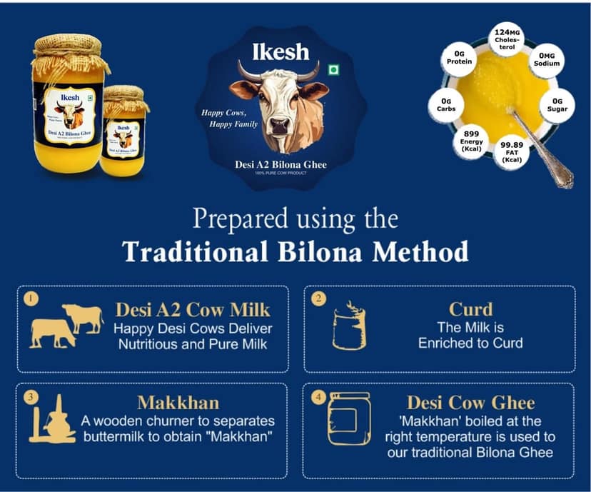 Ikesh A2 Cow Ghee | Handcrafted With Traditional Bilona Method | Pure A2 Ghee, Natural & Healthy | Lab Certified (1L) view 5