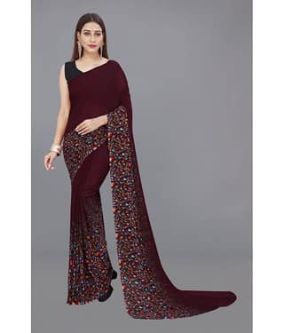 ANAND SAREES Georgette Printed Saree With Unstitched Blouse Piece ( Brown )