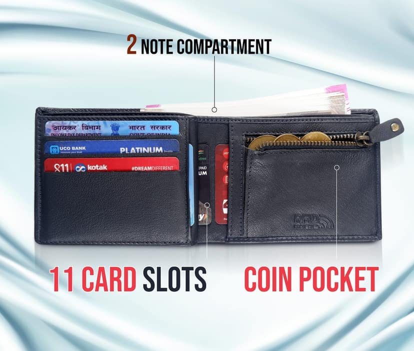 Vital King Men Trendy, Evening/Party Blue Genuine Leather RFID Wallet (11 Card Slots) view 5