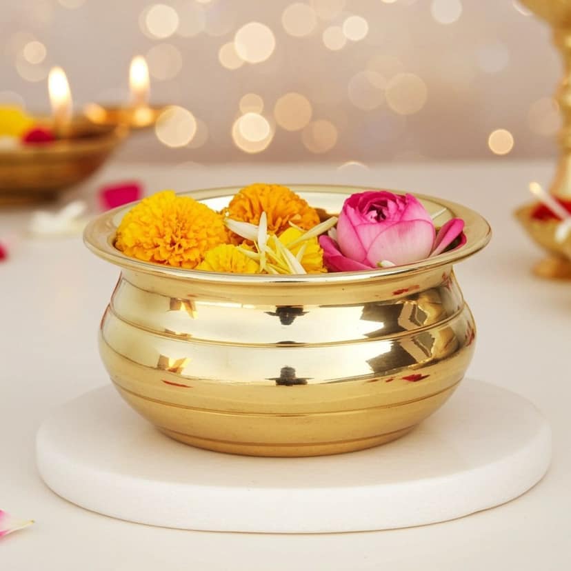 Brass Decorative Flower Urli ? Home Decor Bowl, Diameter : 4 Inch (FMAS264)