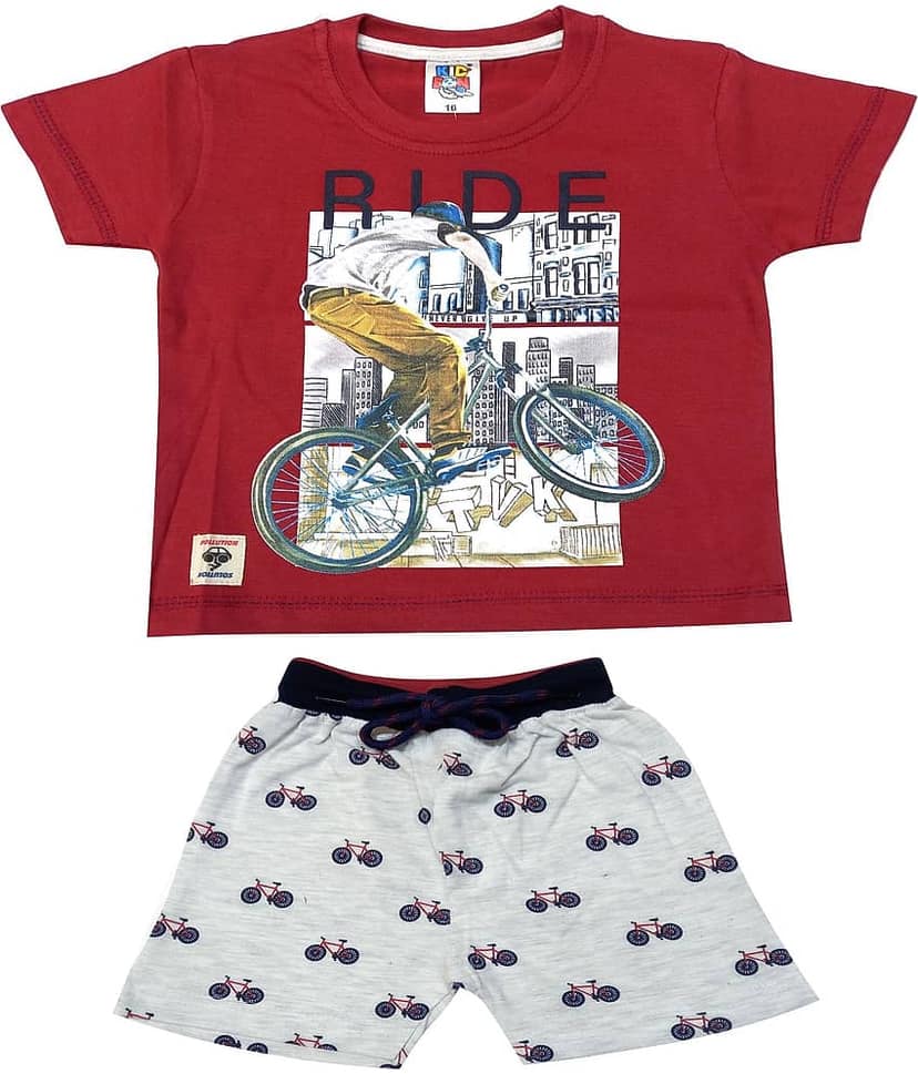 Kideon Pack of 1 Boys Cotton T-Shirt & Shorts Set ( Red )