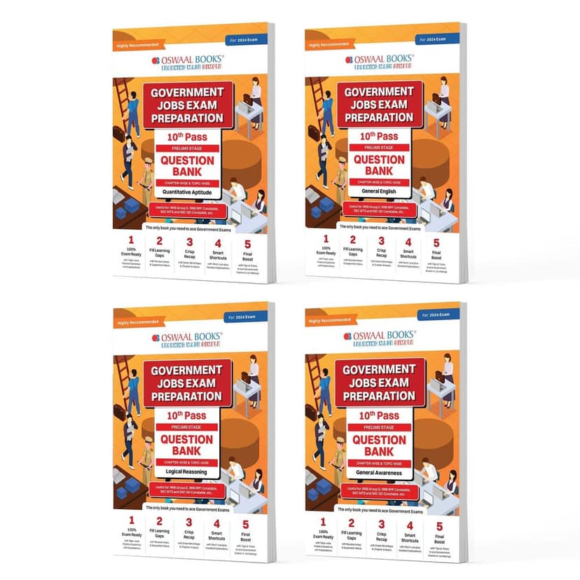 Oswaal Government Exams Question Bank 10th Pass | Quantitative Aptitude | General English | Logical Reasoning |General Awareness | Set of 4 Books | For 2024 Exam Oswaal Editorial Board