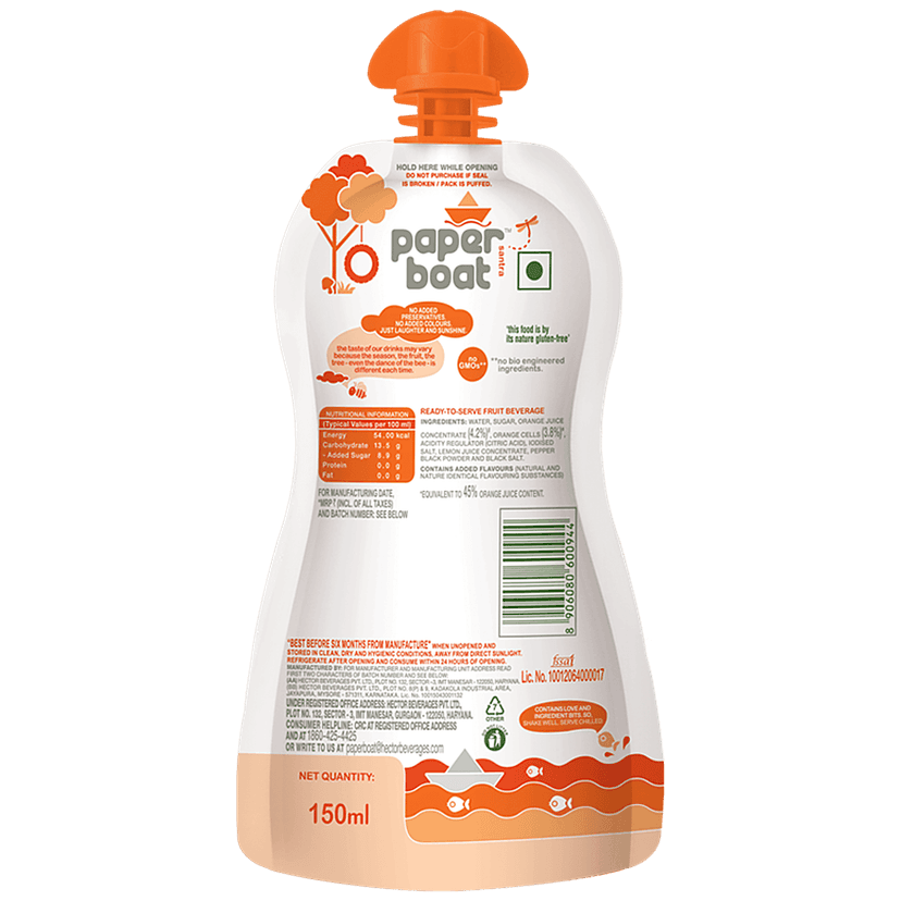 Paper Boat Santra - Orange Juice, 150 Ml Doy view 2