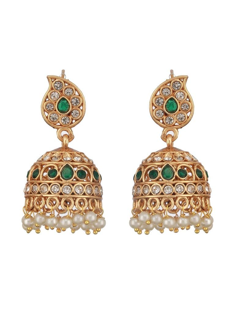 Gold Plated Green Zircon & Pearl Beaded Floral Pipe Pendant Jewellery Set With Jhumka view 7
