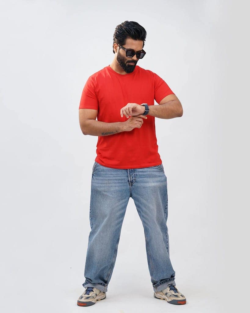 Red Round Neck Tees for Men view 3